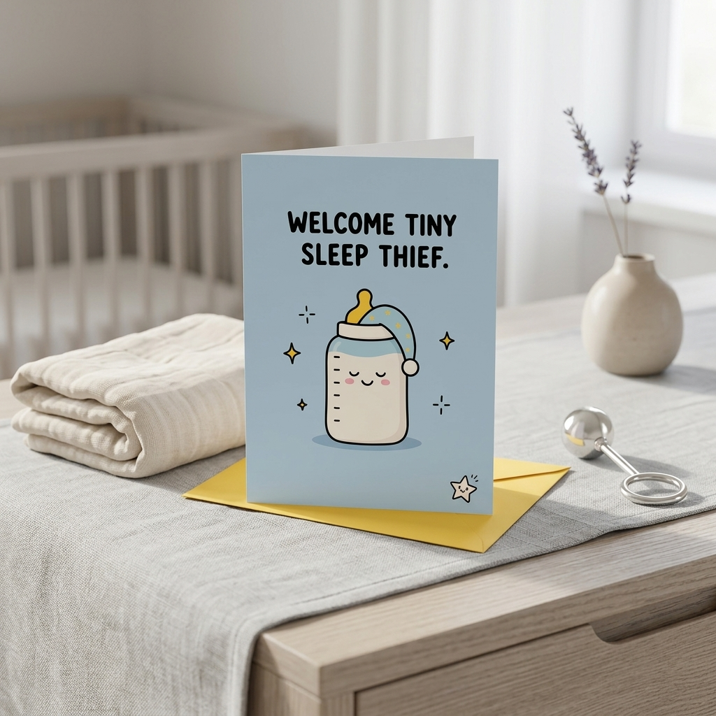 Welcome Tiny Sleep Thief New Baby Congratulations Card