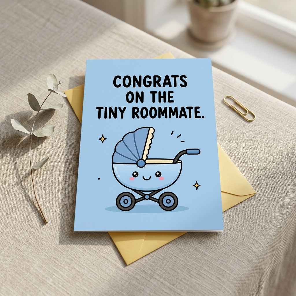 The Tiny Roommate New Baby Congratulations Card