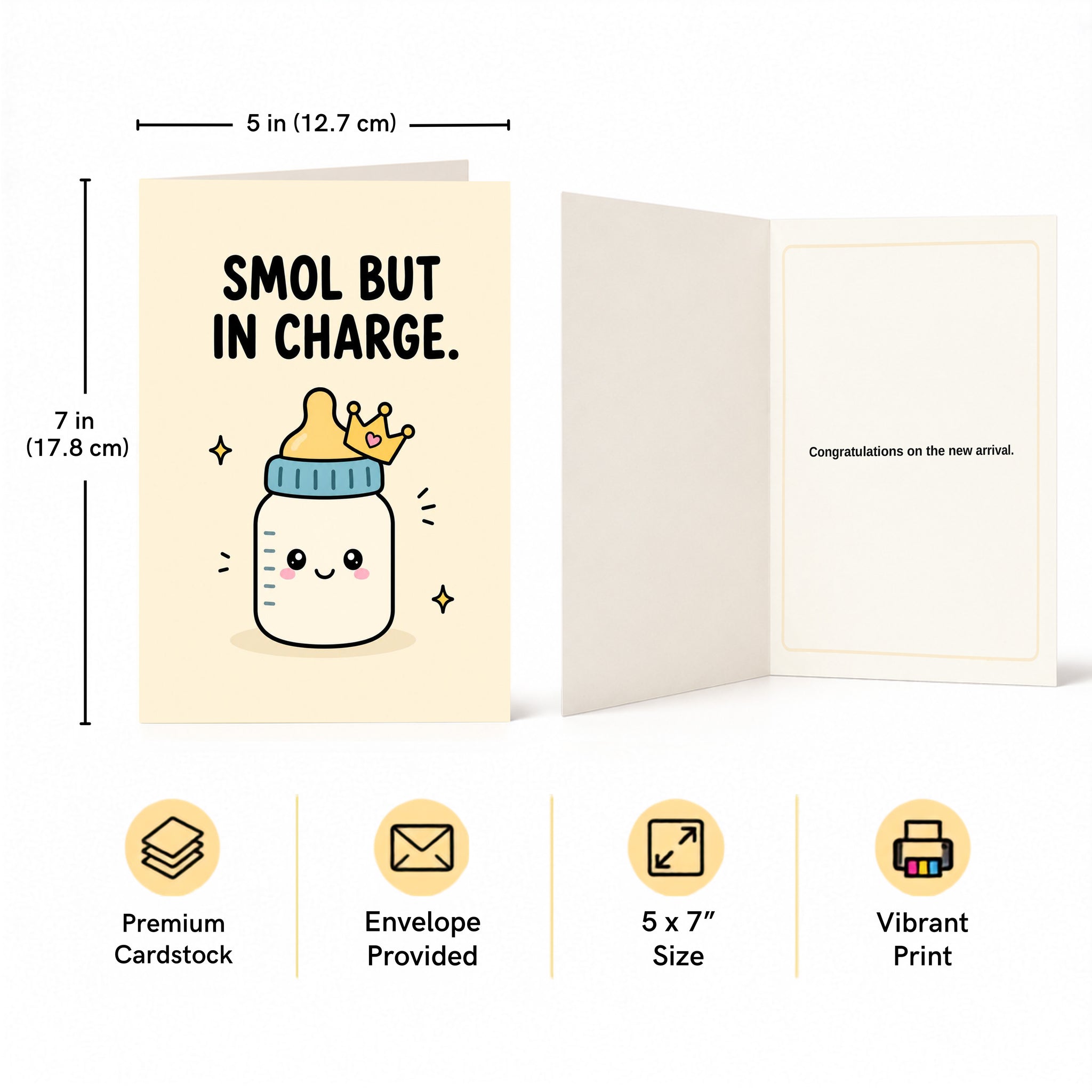 Smol But In Charge New Baby Congratulations Card