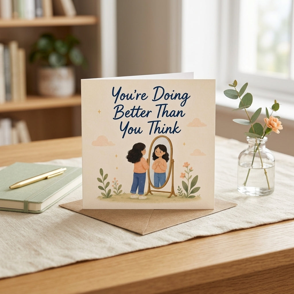You're Doing Better Than You Think Encouragement Card Self Love, Care, Mental Health, Confidence