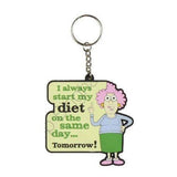 Aunty Acid 3D Rubber Keyring I Always Start My Diet {DNL EBAY}