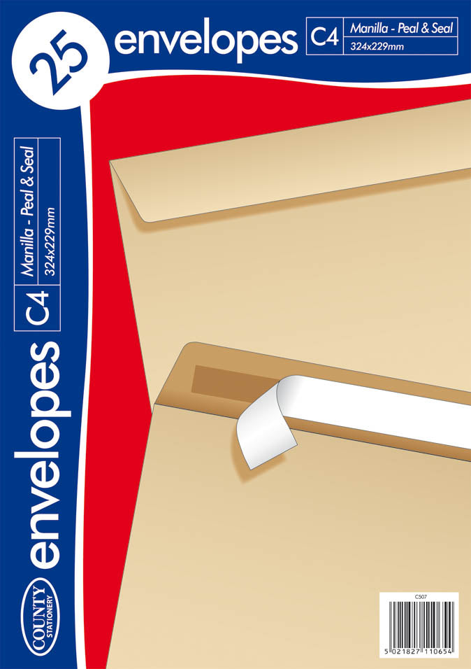 Pack of 25 C4 Peel & Seal Manilla Envelopes