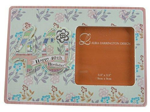 Patchwork Collection 19cm Wooden Picture Frame - Happy 40th Birthday