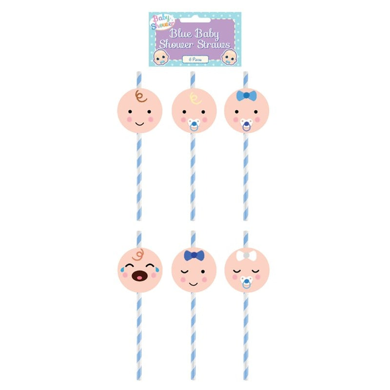 Pack of 6 Assorted Design Blue Baby Shower Paper Straws {DC}