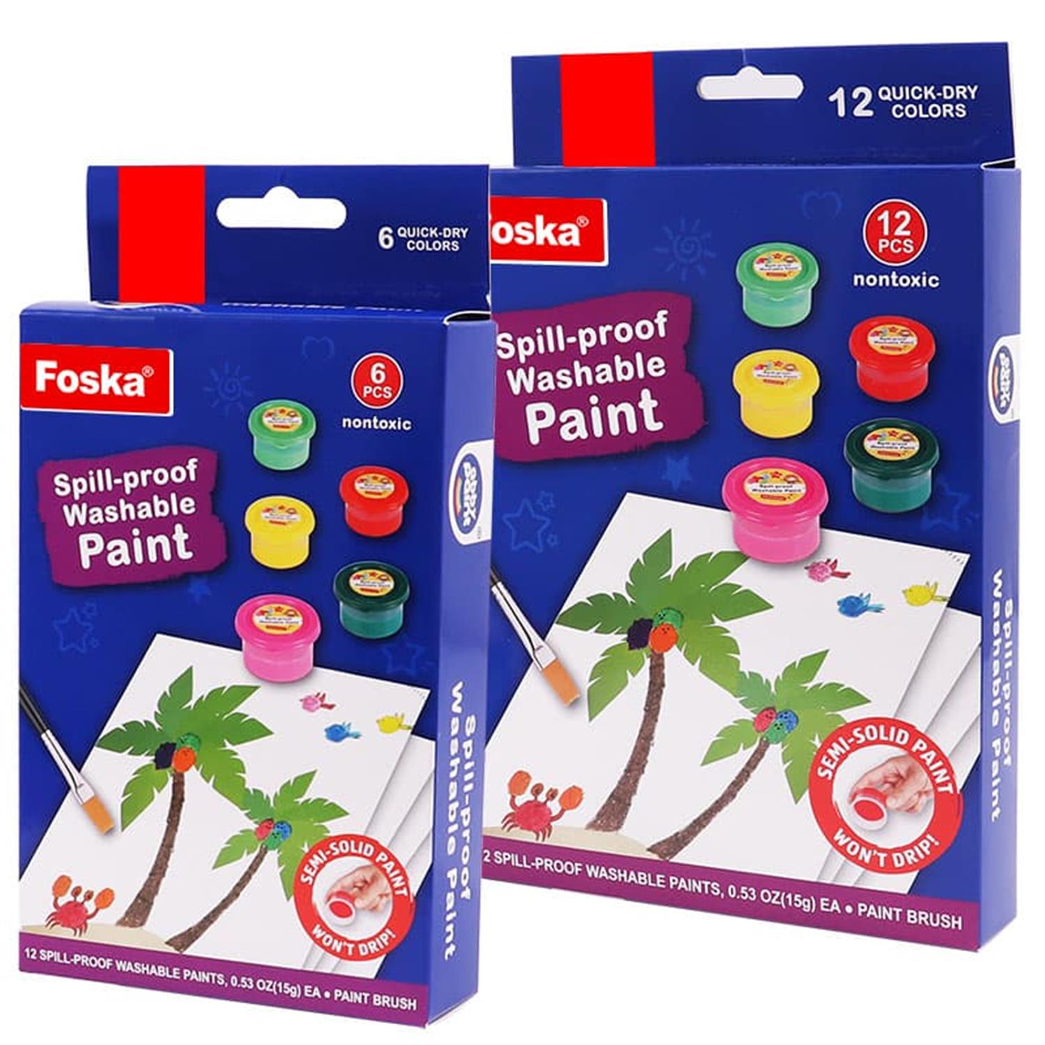 Pack of 12 Colors Spill-proof Washable Paints