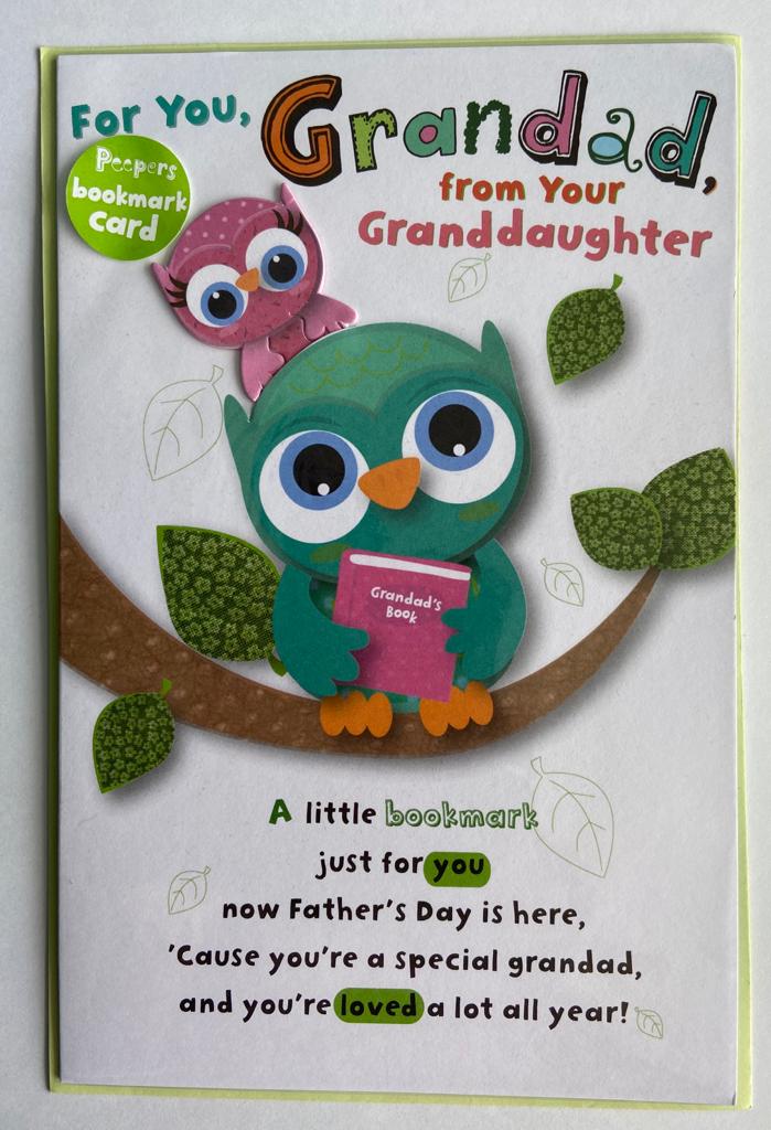 Grandad From Granddaughter Cut Owls Father's Day Card With Book Mark 
