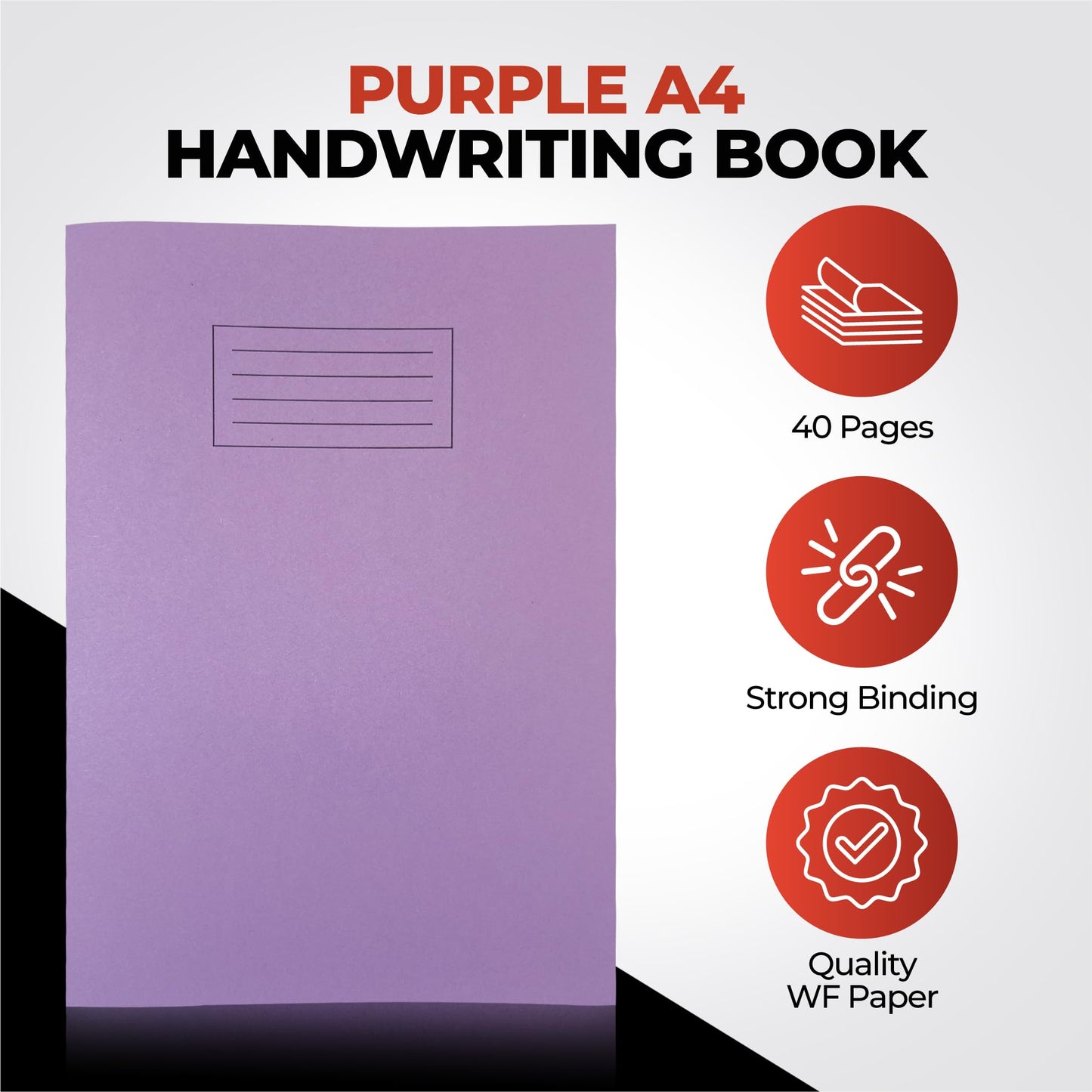 Janrax A4 Purple 40 Page Handwriting Book Exercise Book WF Paper with 225gsm Manilla Cover