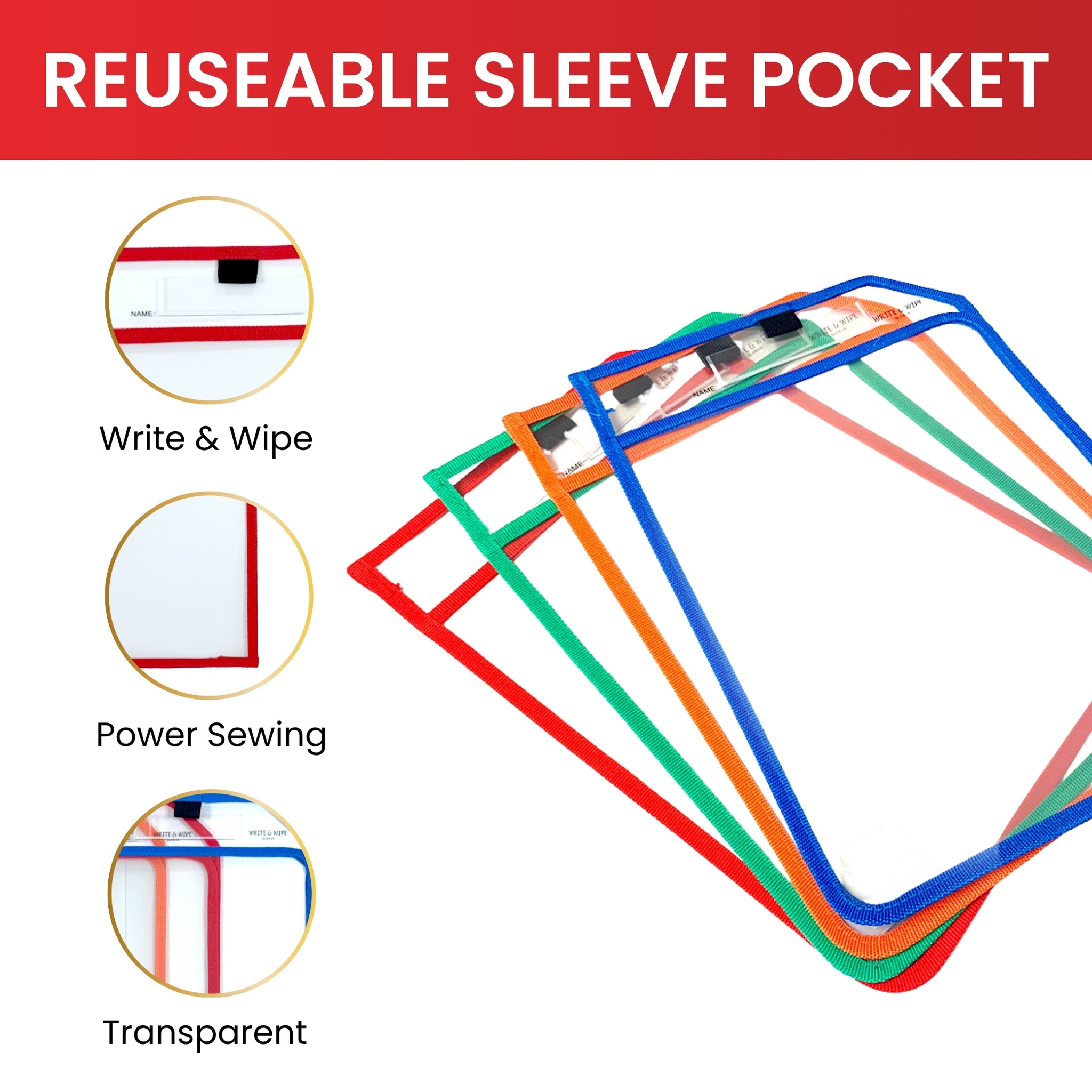 Green Edge Clear Dry Erase Write and Wipe Reusable Sleeve Pocket