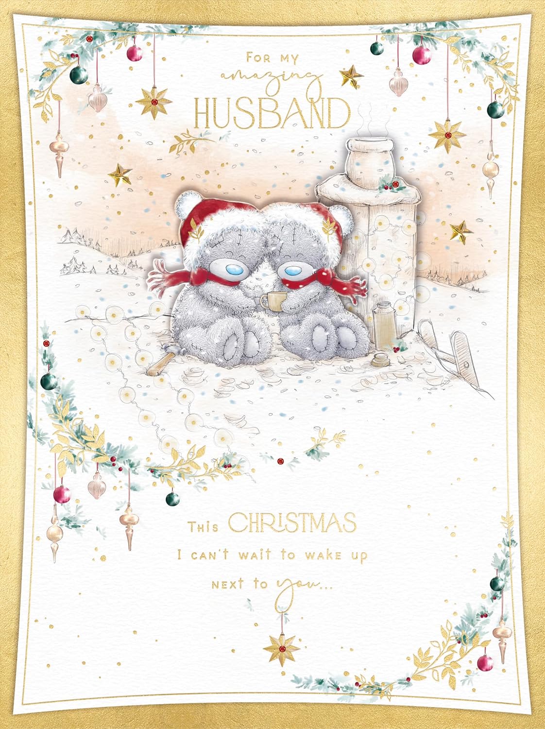 Bears Sit Snuggled Together In The Snow Wonderful Husband Luxury Boxed Christmas Card
