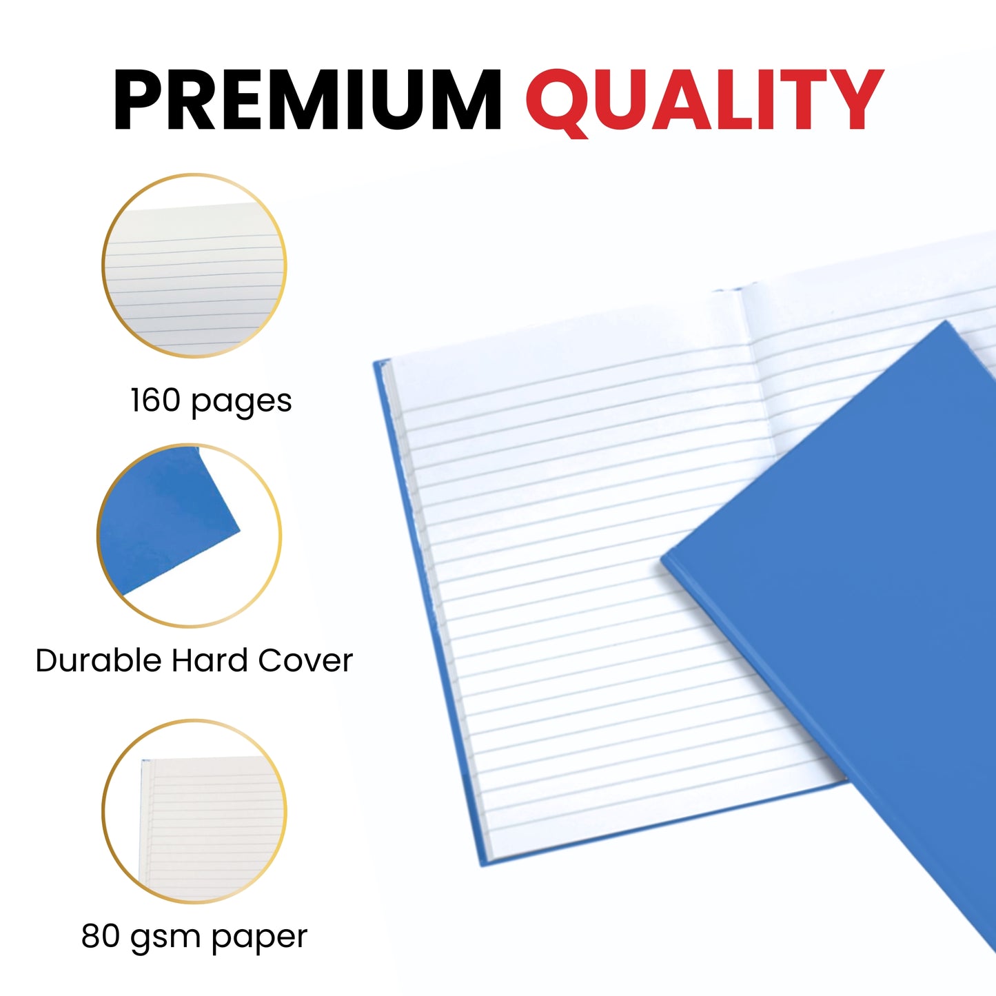 A5 160 Pages 8mm Ruled Red Casebound Notebook