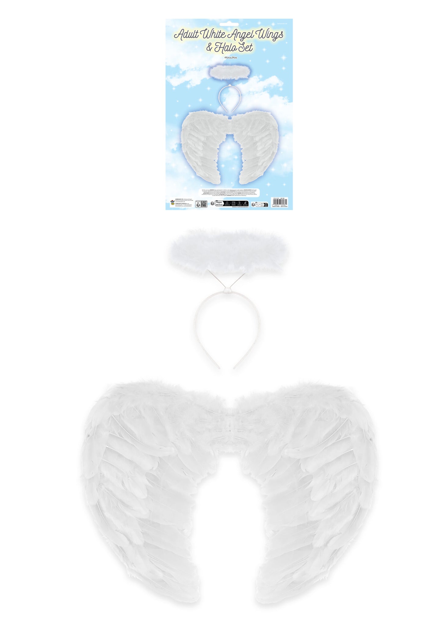 Pack of 2 Pieces Adult White Angel Wings and Halo Fancy Dress Set