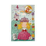 Daughter Age 4 Princess With Magic Wand Juvenile Birthday Card With Badge 4th