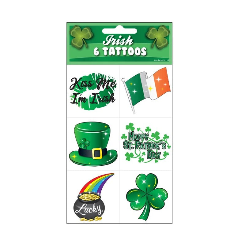 Pack of 6 Irish St. Patrick's Day 5x5cm Temporary Tattoos {DC}