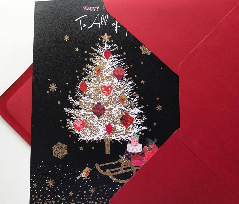 ALL OF YOU, NICE VERSE GOLD GILTTER TREE CHRISTMAS CARD 