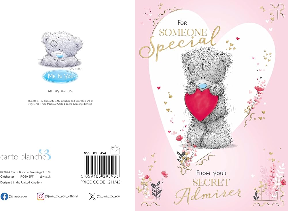 Bear Holding Heart Secret Admirer For Someone Special Valentine's Day Card {DC}