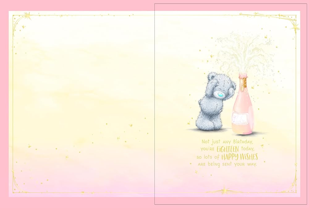 Bear With Champagne Flute And Balloons Large Luxury Boxed Handmade18th Birthday Card