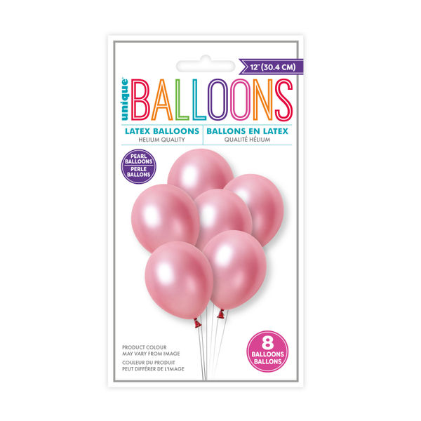 Pack of 8 Hot Pink Pearl Premium 12" Latex Balloons