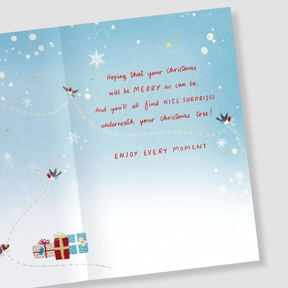 Artistic Robins Decorating The Tree Design To Your Family Christmas Card