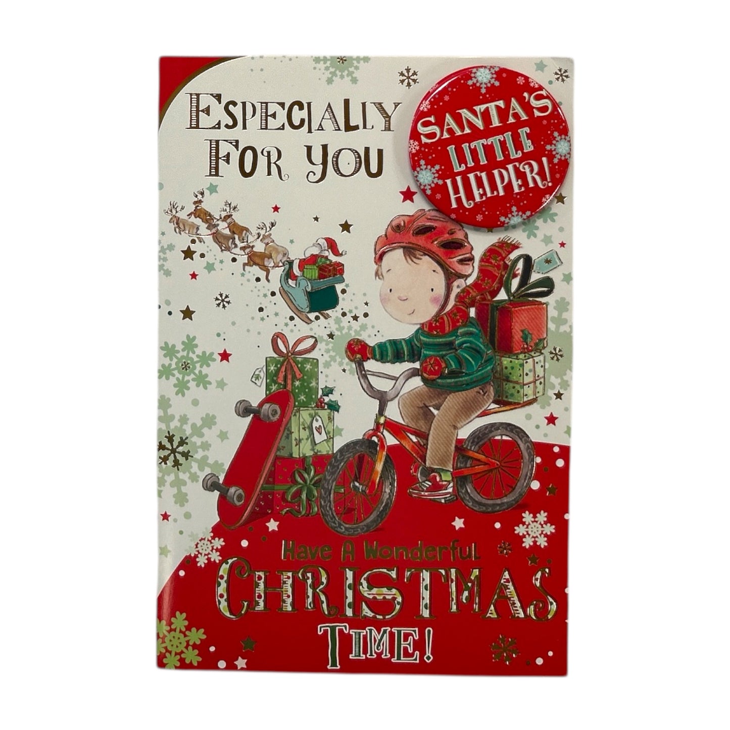 Especially For You Santa's Little Helper Christmas Card With Badge