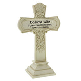" Dearest Wife " Graveside Memorial Commemorative Cross 19cm Tall~ Heavy Ivory Resin Construction.