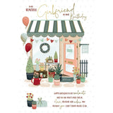 Floral Shop Design with Hearts Girlfriend Birthday Card