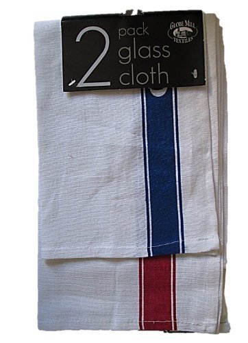 Pack Of 2 Globe Mill Textiles 100% Cotton Glass Cloths (Colour Of Strip May Vary) {DC}