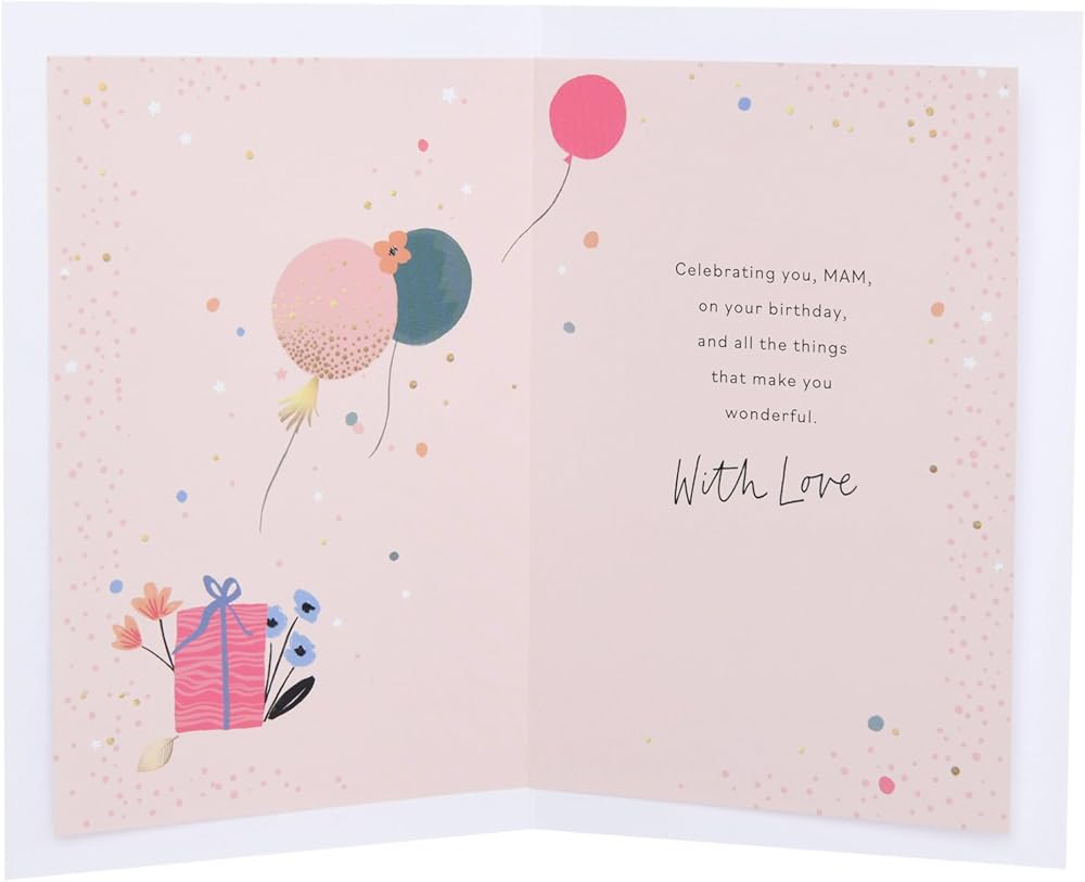 Flowers Balloons and Presents Design Mam Birthday Card