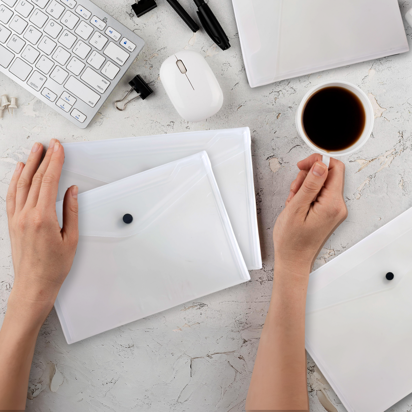 Pack of 20 Janrax A5 Clear Document Wallets - Button Stud Folder