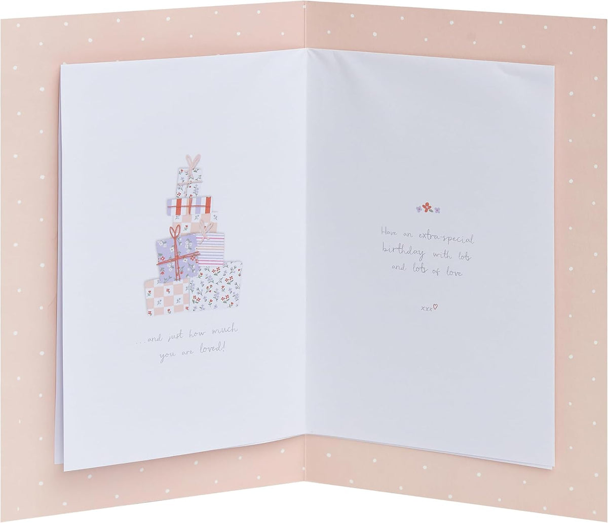 Boofle Standing On Presents Hand Drawn Hearts Design Daughter Birthday Card