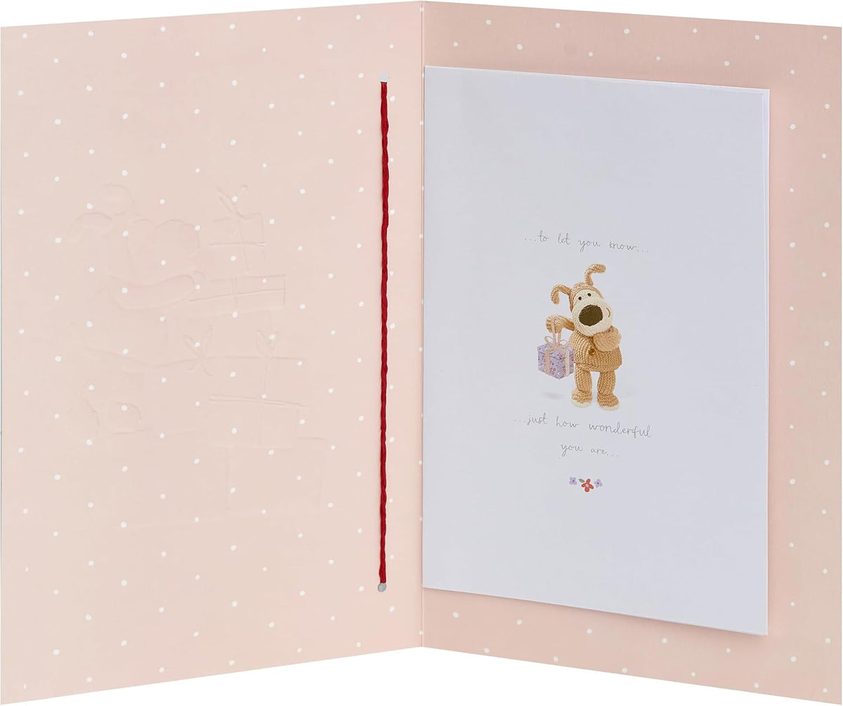 Boofle Standing On Presents Hand Drawn Hearts Design Daughter Birthday Card