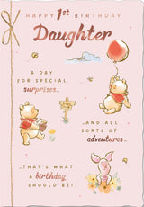 Winnie the Pooh and Piglet Design Daughter 1st Birthday Card