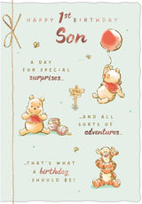 Winnie the Pooh and Tiger Adventure Design Son 1st Birthday Card
