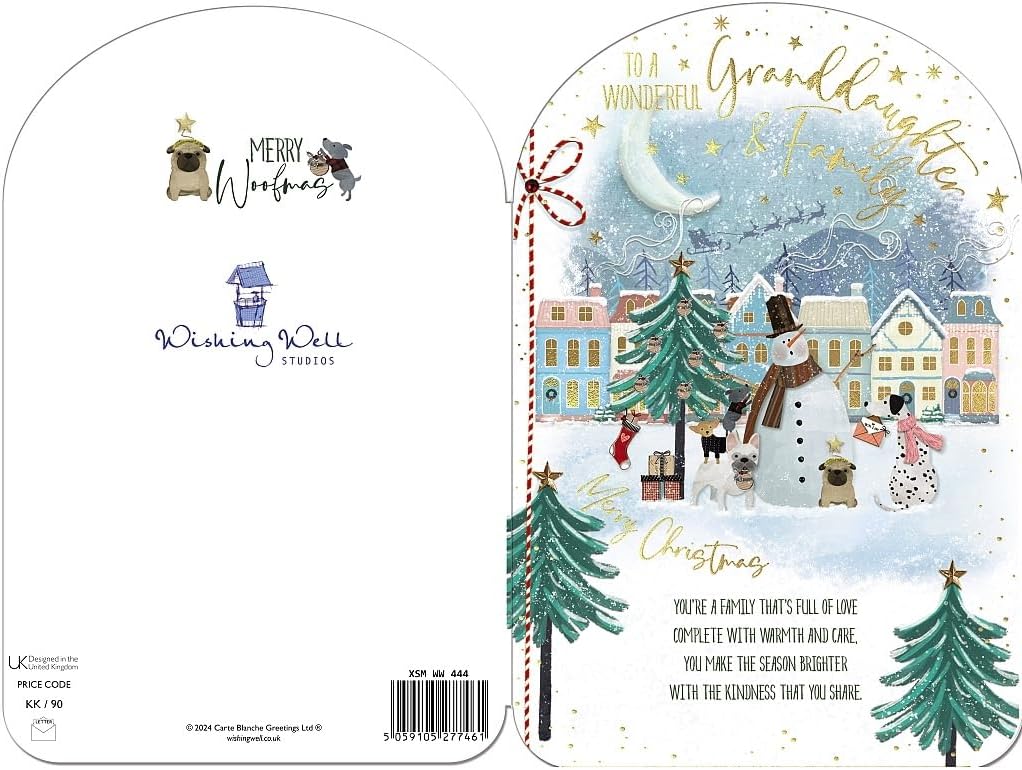 Dogs With A Snowman Granddaughter And Family Christmas Card
