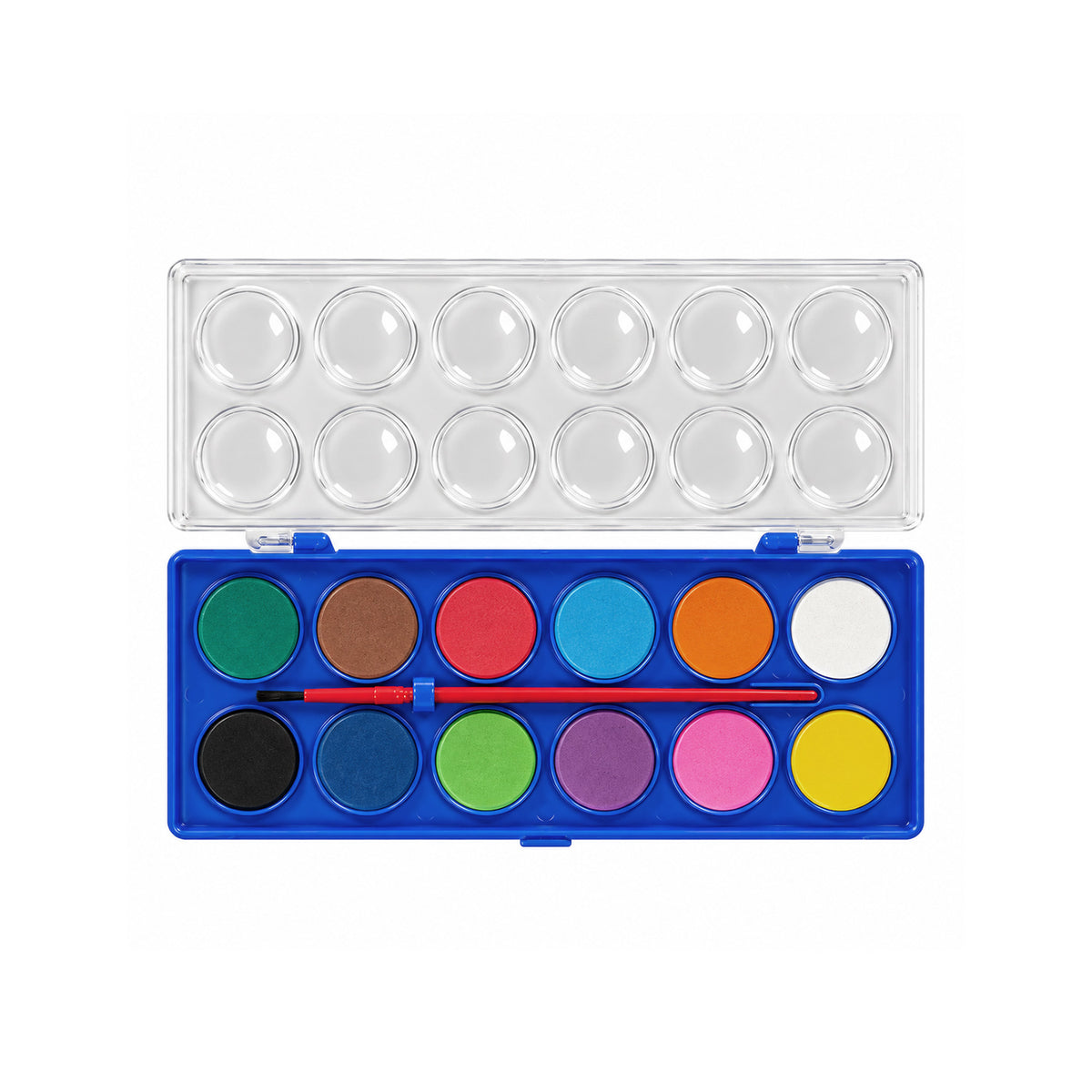 Set of 12 Solid Watercolour With Brush in Plastic Case