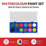 Set of 12 Solid Watercolour With Brush in Plastic Case
