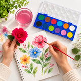 Set of 12 Solid Watercolour With Brush in Plastic Case