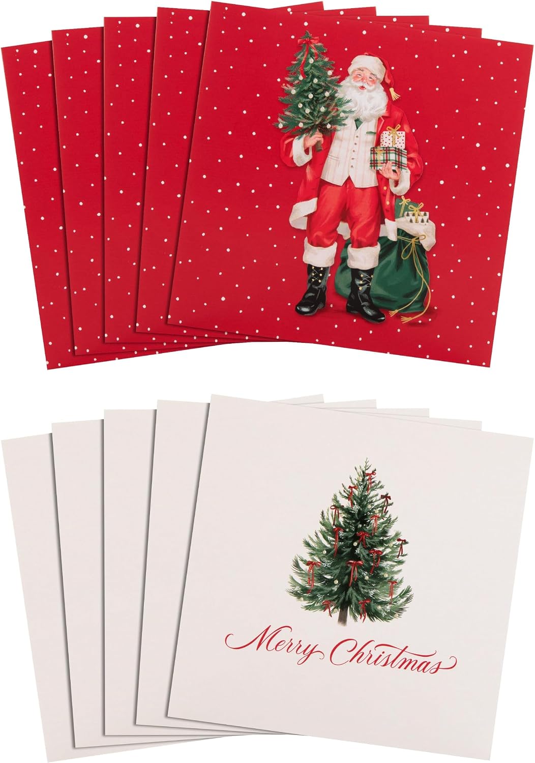 Tree and Santa Designs Pack of 10 in 2 Designs Christmas Cards