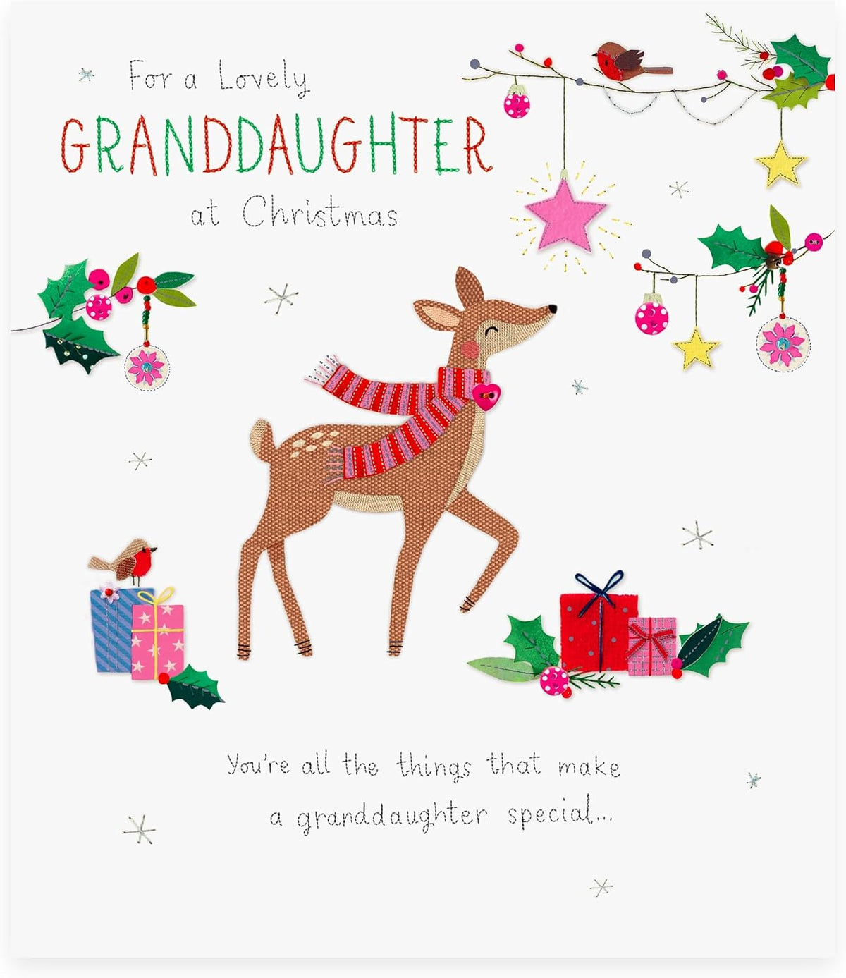 Reindeer Design Granddaughter Christmas Card