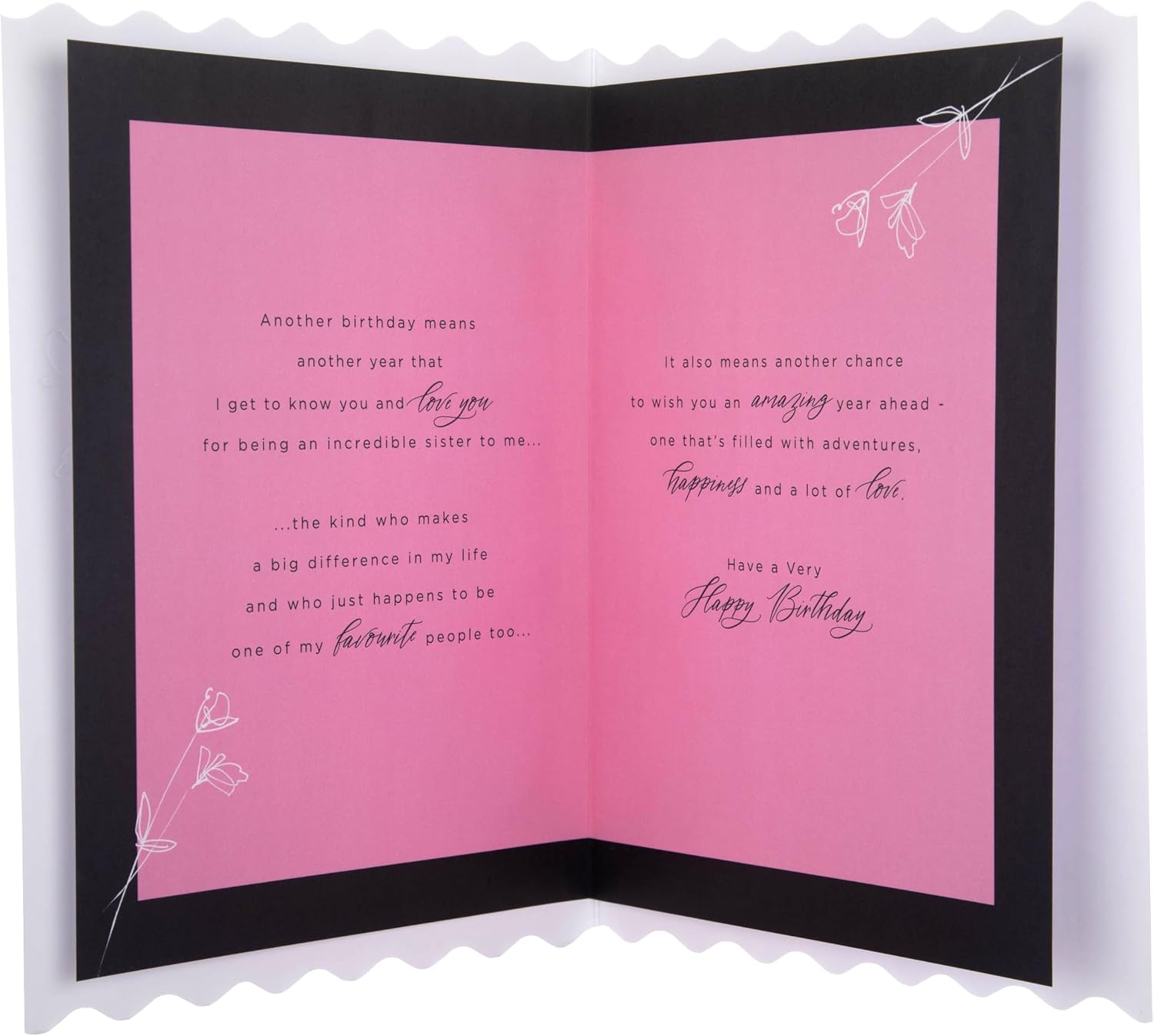 Gold Heart & Pink Flowers Sister Birthday Card