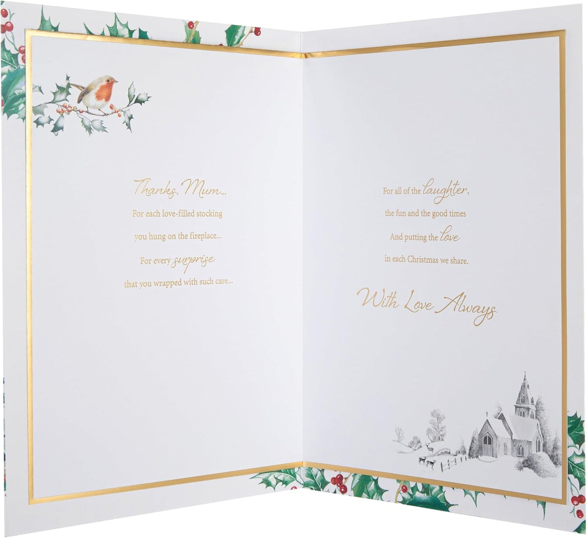 Traditional Fireplace and Robin Design Mum Christmas Card