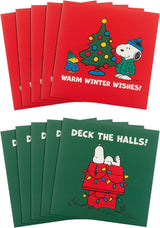 PEANUTS SNOOPY Pack of 10 in 2 Cute Designs Christmas Cards