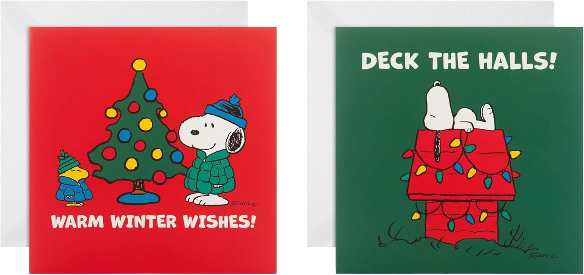 PEANUTS SNOOPY Pack of 10 in 2 Cute Designs Christmas Cards