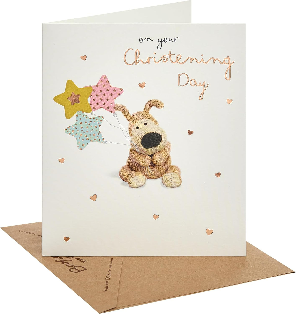 Boofle with Stars Balloon Christening Congratulations Card