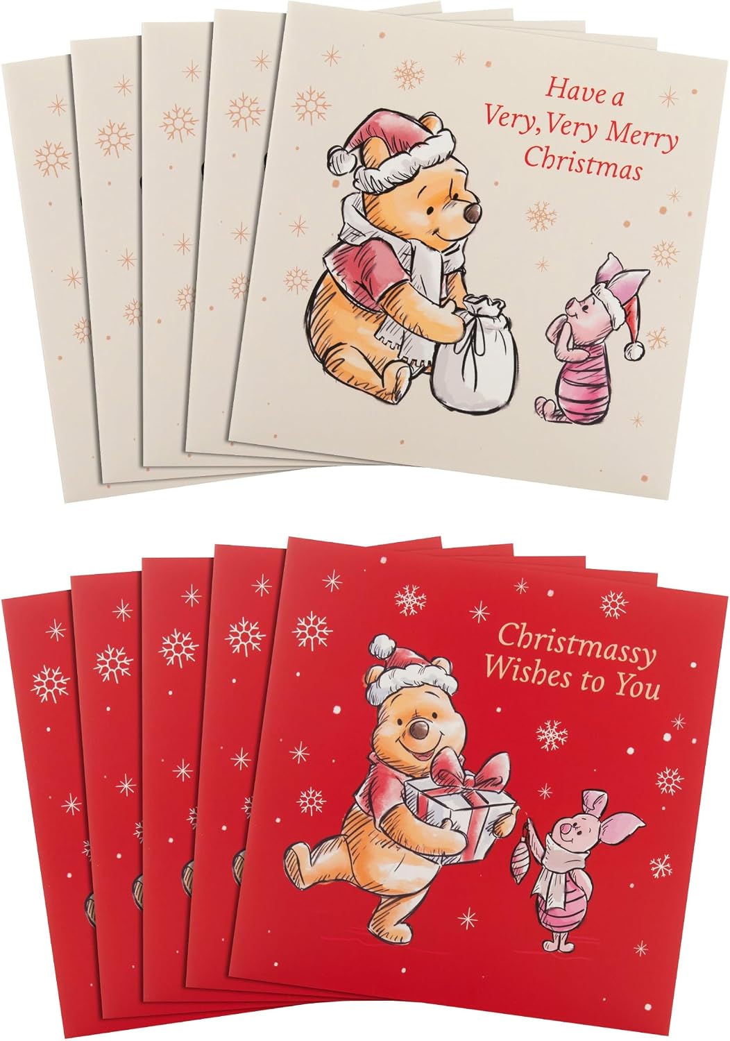 Disney Winnie the Pooh Pack of 10 in 2 Designs Christmas Cards