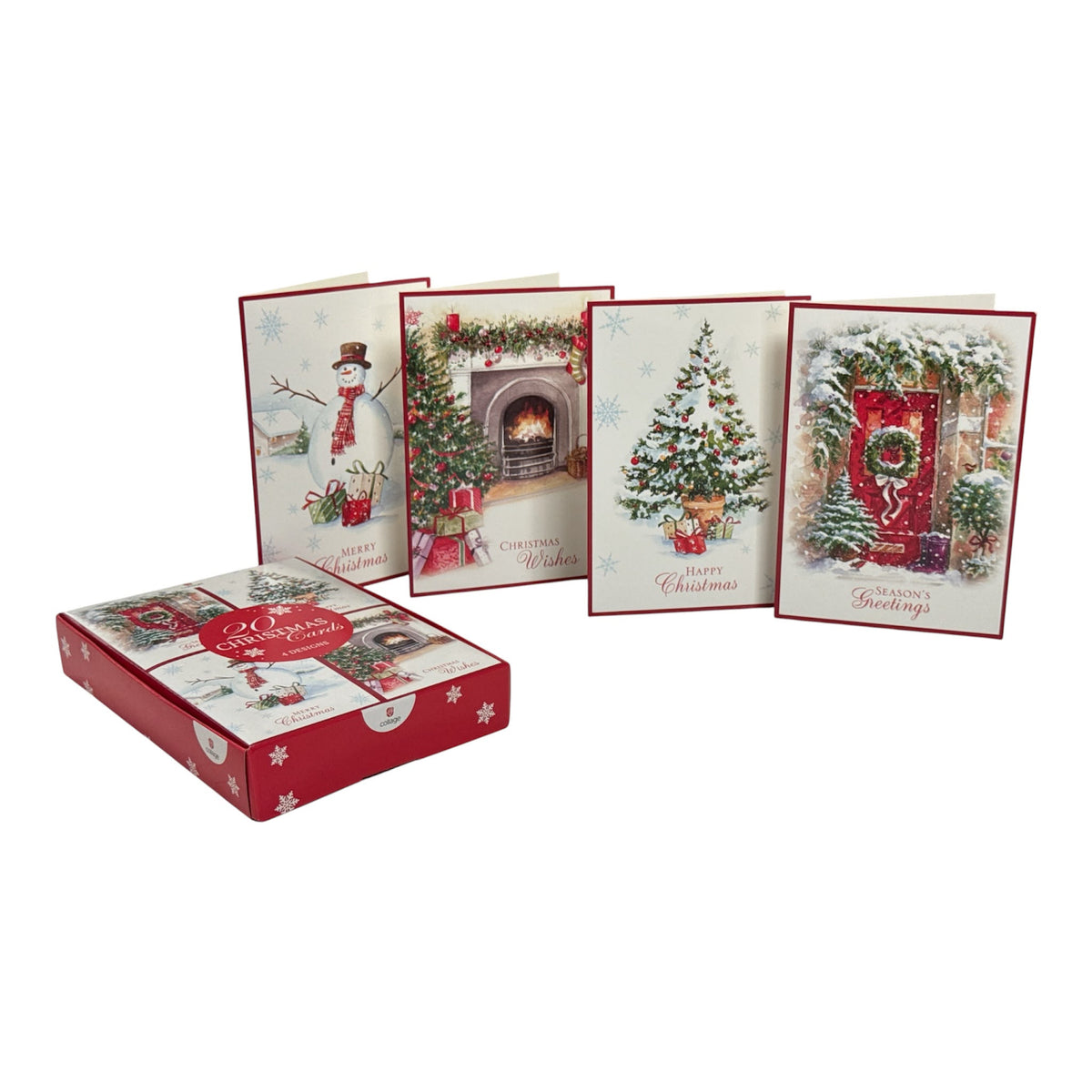 Snowy Red Door Pack of 20 in 4 Designs Season's Greetings Christmas Cards