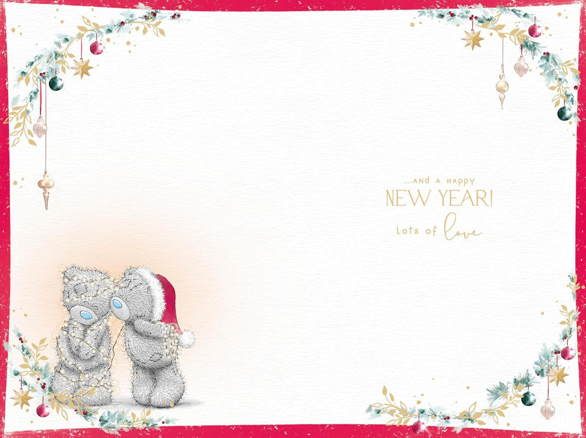 Bears Wrapping Up in Fairy Lights Amazing Aunty and Uncle Christmas Card