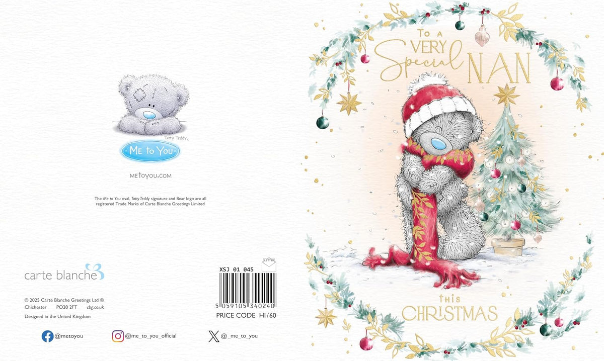 Bear Wearing Scarf Very Special Nan Christmas Card
