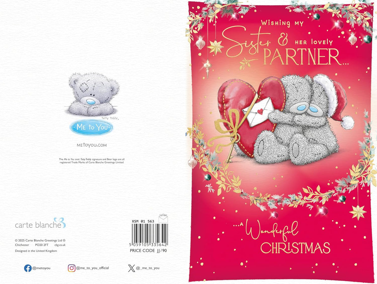 Bears Sat With Big Red Heart Fabulous Sister And Partner Christmas Card