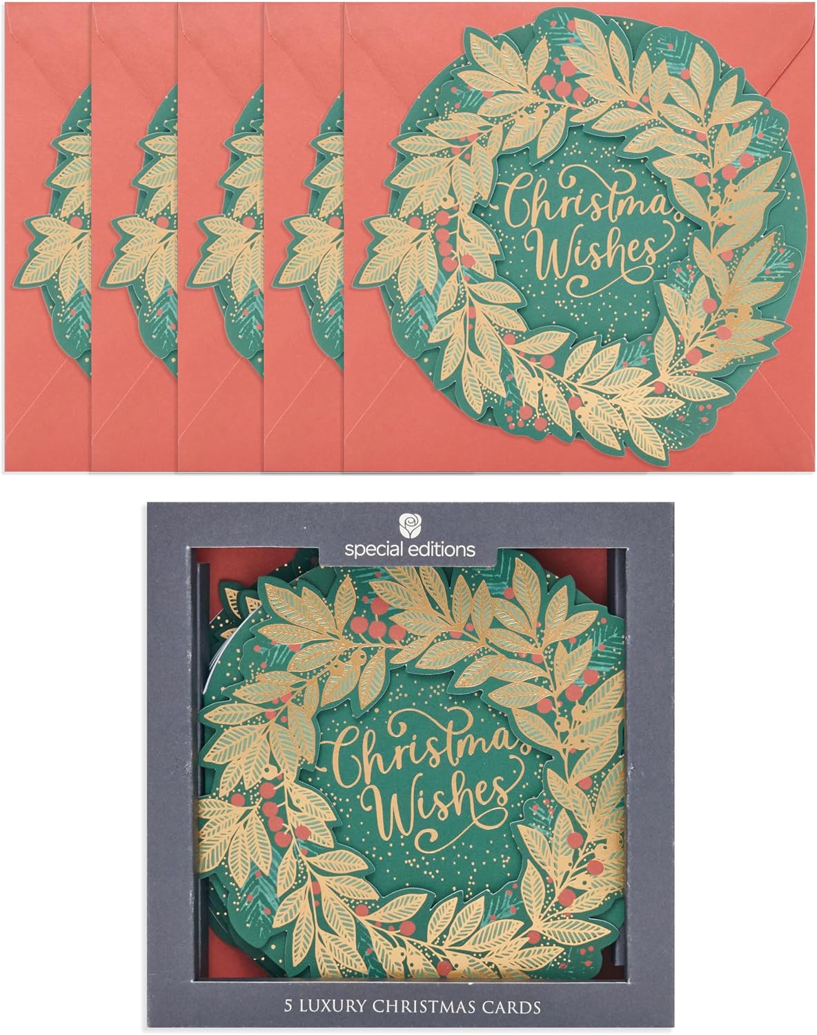 Luxury Wreath Design Multipack of 5 Christmas Cards