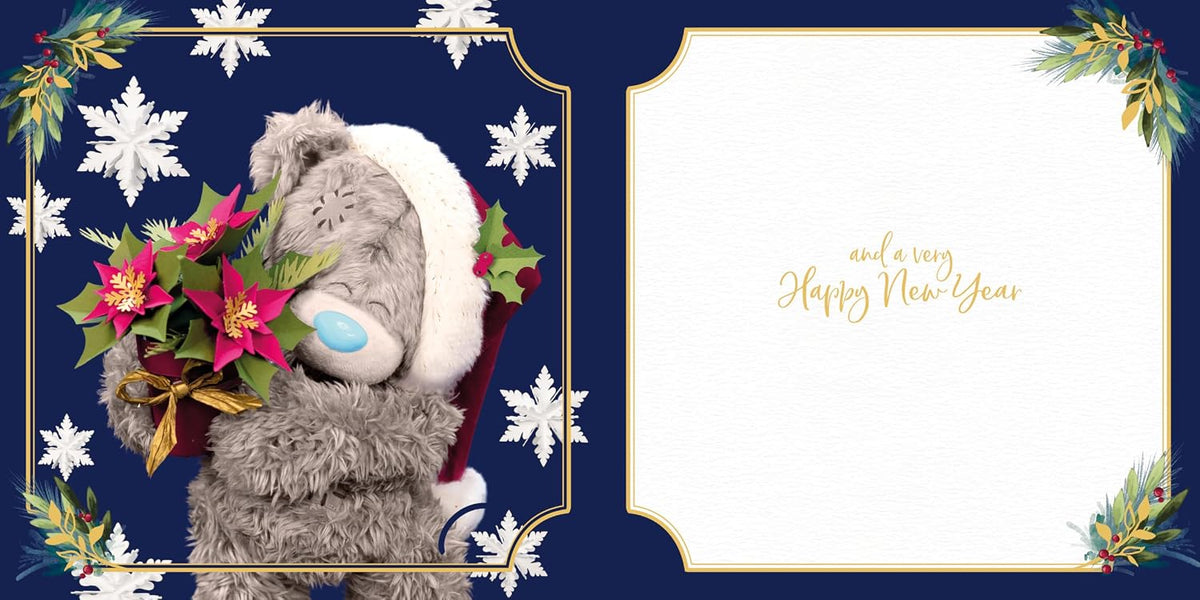 Bear With Poinsettia Luxury 3D Christmas Card